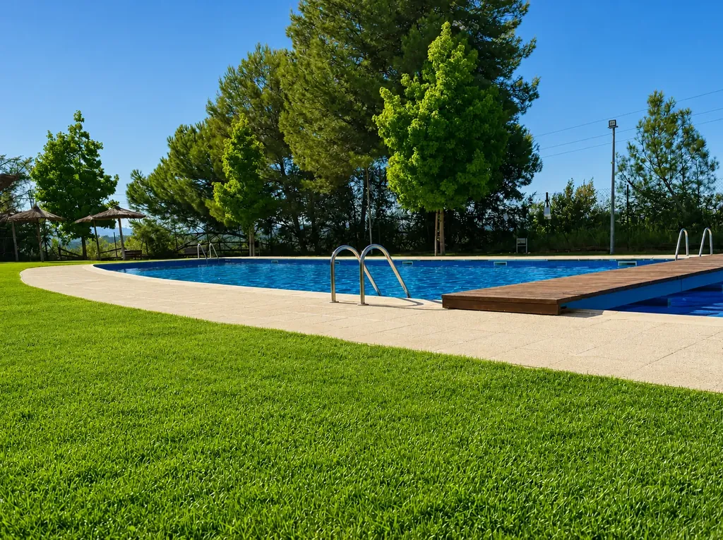 Piscina de la comunidad al atardecer